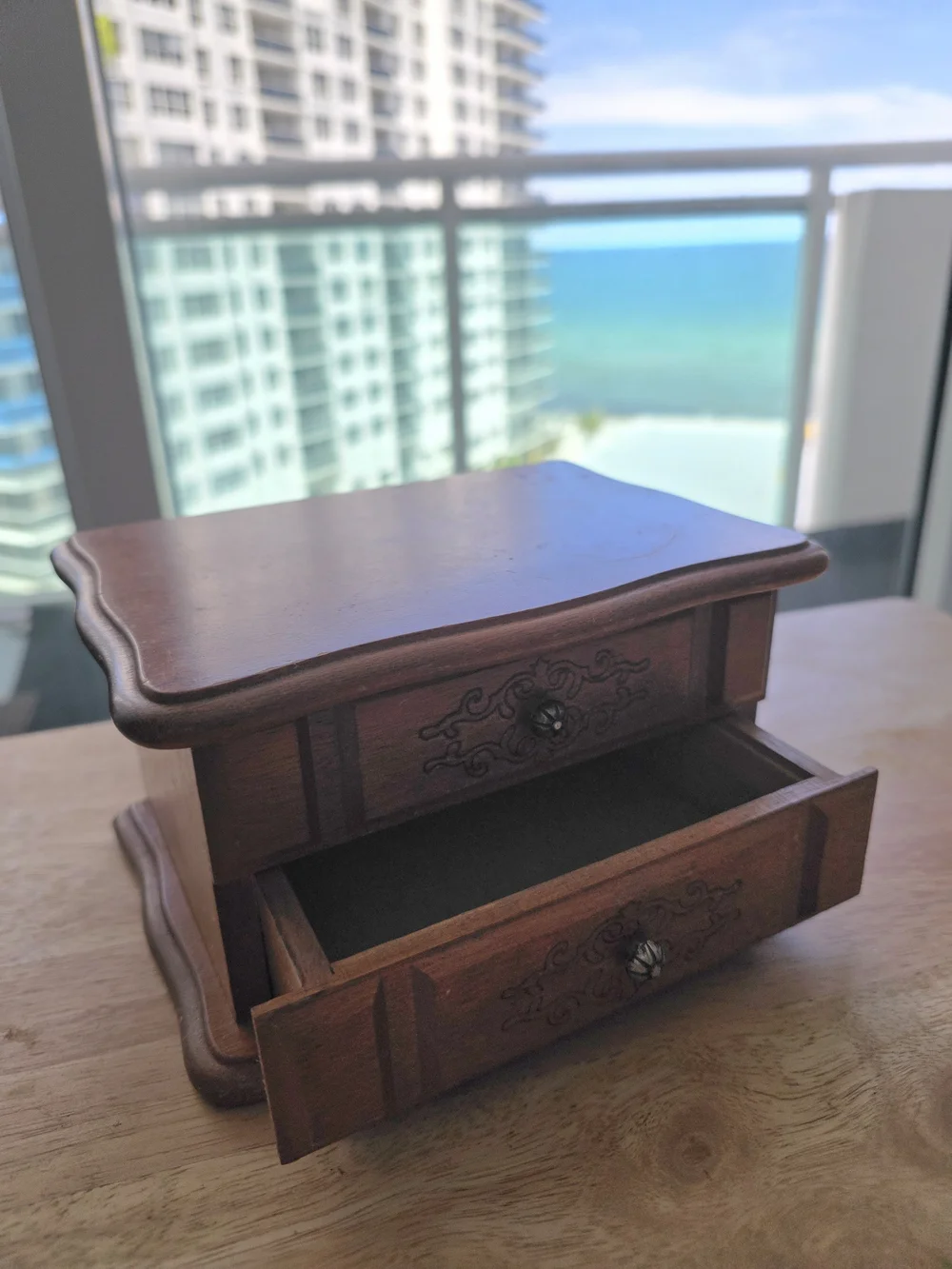 Vintage Brown Wooden Jewelry Organizer with Mirror